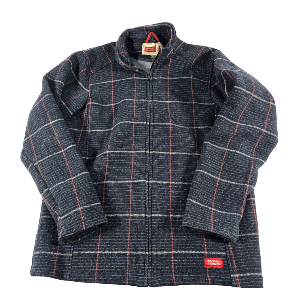 Stormy Kromer Mens Navy Blue Wool Blend Plaid Full Zip Jacket Large 15198